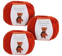Utopia Crafts Amigurumi Cotton DK Lot de 3 pelotes de fil DK pour crochet et tricot 50% coton et 50% acrylique mélangé Orange 50 g