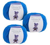 Utopia Crafts Amigurumi Cotton DK Lot de 3 pelotes de fil DK pour crochet et tricot 50% coton et 50% acrylique mélangé Bleu vif 50 g