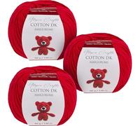 Utopia Crafts Amigurumi Cotton DK Lot de 3 pelotes de fil DK pour crochet et tricot 50% coton et 50% acrylique mélangé Rouge vif 50 g