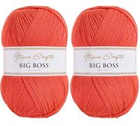 Utopia Crafts Big Boss 400g Knitting & Crochet Yarn 1200m (Coral Red) (Lot de 2)