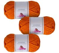 Utopia Crafts Cuddle Laine Chenille, Fil Chenille, Pelote de Laine à Tricoter Épaisse de 100 g (60 m), Moelleuse, Douce, Facile à Utiliser, Idéale pour Crochet et Tricot, Lot de 3, Orange Citrouille
