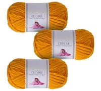 Utopia Crafts Cuddle Laine Chenille, Fil Chenille, Pelote de Laine à Tricoter Super Épaisse de 100 g (60 m), Moelleuse, Douce, Facile à Utiliser, Idéale pour Crochet et Tricot, Lot de 3, Moutarde