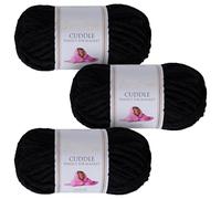 Utopia Crafts Cuddle Laine Chenille, Fil Chenille, Pelote de Laine à Tricoter Super Épaisse de 100 g (60 m), Moelleuse, Douce, Facile à Utiliser, Idéale pour Crochet et Tricot, Lot de 3, Noir