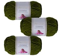 Utopia Crafts Cuddle Laine Chenille, Fil Chenille, Pelote de Laine à Tricoter Super Épaisse de 100 g (60 m), Moelleuse, Douce, Facile à Utiliser, Idéale pour Crochet et Tricot, Lot de 3, Vert Olive