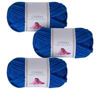 Utopia Crafts Cuddle Laine Chenille, Fil Chenille, Pelote de Laine à Tricoter Super Épaisse de 100 g (60 m), Moelleuse, Douce, Facile à Utiliser, Idéale pour Crochet et Tricot, Lot de 3, Bleu Roi