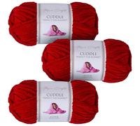 Utopia Crafts Cuddle Laine Chenille, Fil Chenille, Pelote de Laine à Tricoter Super Épaisse de 100 g (60 m), Moelleuse, Douce, Facile à Utiliser, Idéale pour Crochet et Tricot, Lot de 3, Rouge Cerise