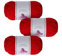 Utopia Crafts Cuddle Laine Chenille, Fil Chenille, Pelote de Laine à Tricoter Super Épaisse de 100 g (60 m), Moelleuse, Douce, Facile à Utiliser, Idéale pour Crochet et Tricot, Lot de 3, Rouge