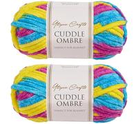 Utopia Crafts Cuddle Ombre Lot de 2 pelotes de fil chenille super épais doux pour tricot et crochet - 100 g - Carnaval fluo - 2 x 100 g