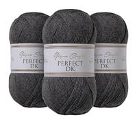Utopia Crafts DK Lot de 3 pelotes de fil à tricoter double 100 g Anthracite mélangé