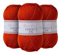 Utopia Crafts DK Lot de 3 pelotes de fil à tricoter double 100 g (rouge orange)