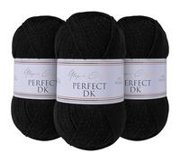 Utopia Crafts DK Lot de 3 pelotes de fil à tricoter double Noir 100 g
