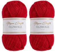 Utopia Crafts Filzwolle 100% virgin wool 50g (Cherry Red) (Lot de 2)