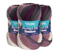 Utopia Crafts Laine DK Ombrée Lot de 3-3x100g Fil Acrylique Doux, 900m Total, Multicolore Dégradé pour Tricot et Crochet, Oeko-Tex 100 Certifié, Aiguilles 3,75-4,5mm(004)