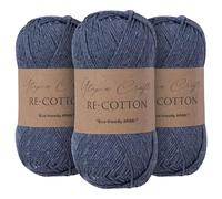 Utopia Crafts Re-Cotton Lot de 3 pelotes de fil à tricoter Bleu indigo 100 g