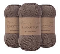 Utopia Crafts Re-Cotton Lot de 3 pelotes de fil à tricoter Café romain 100 g