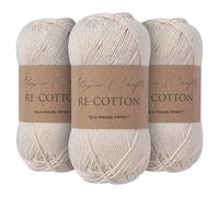 Utopia Crafts Re-Cotton Lot de 3 pelotes de fil à tricoter Crème 100 g