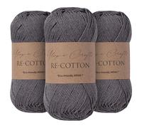 Utopia Crafts Re-Cotton Lot de 3 pelotes de fil à tricoter Gris tempête 100 g, 300g