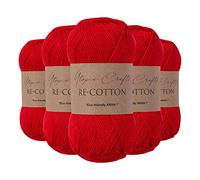 Utopia Crafts Re-Cotton Lot de 5 pelotes de fil à tricoter de 100 g - Rouge écarlate