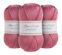 Utopia Crafts Softease Lot de 3 pelotes de fil à tricoter et crochet 100 g Bordeaux Prune