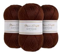 Utopia Crafts Softease Lot de 3 pelotes de fil à tricoter et crochet 100 g Marron cacao