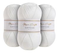 Utopia Crafts Softease Lot de 3 pelotes de fil à tricoter et crochet Blanc 100 g