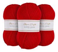 Utopia Crafts Super Aran Lot de 3 pelotes de fil à tricoter et crochet 100 g (éclat écarlate)