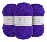 Utopia Crafts Super Aran Lot de 3 pelotes de fil à tricoter et crochet 100 g Violet bijou