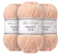 Utopia Crafts Velvet Lux Chenille 3×100g 330m - Laine Douce Pelucheuse pour Tricot & Crochet, Couvertures, Jouets, Amigurumi - Crochet 5,5mm, Oeko-Tex Certifiée (Fleur d'Abricot)