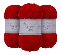 Utopia Crafts Velvet Lux Chenille 3×100g 330m - Laine Douce Pelucheuse pour Tricot & Crochet, Couvertures, Jouets, Amigurumi - Crochet 5,5mm, Oeko-Tex Certifiée (Rouge)