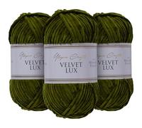 Utopia Crafts Velvet Lux Chenille 3×100g 330m - Laine Douce Pelucheuse pour Tricot & Crochet, Couvertures, Jouets, Amigurumi - Crochet 5,5mm, Oeko-Tex Certifiée (Olive Foncé)