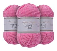 Utopia Crafts Velvet Lux Chenille 3×100g 330m - Laine Douce Pelucheuse pour Tricot & Crochet, Couvertures, Jouets, Amigurumi - Crochet 5,5mm, Oeko-Tex Certifiée (Rose Tulipe)