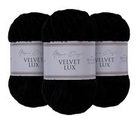 Utopia Crafts Velvet Lux Chenille 3×100g 330m - Laine Douce Pelucheuse pour Tricot & Crochet, Couvertures, Jouets, Amigurumi - Crochet 5,5mm, Oeko-Tex Certifiée (Noir)