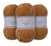 Utopia Crafts Velvet Lux Chenille 3×100g 330m - Laine Douce Pelucheuse pour Tricot & Crochet, Couvertures, Jouets, Amigurumi - Crochet 5,5mm, Oeko-Tex Certifiée (Brun Chaud)