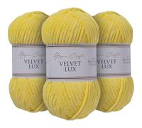 Utopia Crafts Velvet Lux Chenille 3×100g 330m - Laine Douce Pelucheuse pour Tricot & Crochet, Couvertures, Jouets, Amigurumi - Crochet 5,5mm, Oeko-Tex Certifiée (Jaune Soleil)