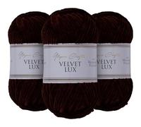Utopia Crafts Velvet Lux Chenille 3×100g 330m - Laine Douce Pelucheuse pour Tricot & Crochet, Couvertures, Jouets, Amigurumi - Crochet 5,5mm, Oeko-Tex Certifiée (Brun Foncé)