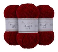 Utopia Crafts Velvet Lux Chenille 3×100g 330m - Laine Douce Pelucheuse pour Tricot & Crochet, Couvertures, Jouets, Amigurumi - Crochet 5,5mm, Oeko-Tex Certifiée (Bordeaux Vif)