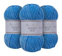 Utopia Crafts Velvet Lux Chenille 3×100g 330m - Laine Douce Pelucheuse pour Tricot & Crochet, Couvertures, Jouets, Amigurumi - Crochet 5,5mm, Oeko-Tex Certifiée (Bleu Ciel)