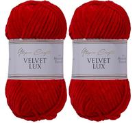 Utopia Crafts Velvet Lux Chenille-Garn, superweich, grob, zum Stricken und Häkeln, 100 g - 110 m, Rot (Lot de 2)