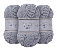 Utopia Crafts Velvet Lux Chenille Super Soft Chunky Yarn for Knitting and Crochet Yarn 3x 100g (Grey)