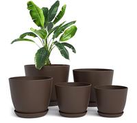 Utopia Home Lot de 5 Pots de Fleurs 18/17/15/13/12 cm Plantpot avec Soucoupe pour la Cuisine, Le Balcon, Les Plantes de Jardin, Les Pots de Fleurs de pépinière pour l'intérieur Marron.