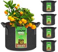 Utopia Home Lot de 5 sacs de culture en tissu non tissé pour légumes, fleurs, champignons, pots de fleurs en tissu épais avec poignées (noir)
