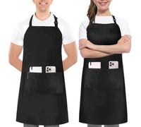 Utopia Kitchen 2 Pack Tablier de cuisine pour hommes et femmes - Tablier de barbecue avec 2 poches et des bretelles réglables, idéal pour le barbecue, le restaurant, le café et le jardinage, Noir