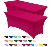 Utopia Kitchen Lot de 2 nappes en élasthanne, serrées, ajustées, lavables et infroissables, extensibles, rectangulaires pour table de patio, mariages, banquets et fêtes - Fuchsia - 183 x 76 x 76 cm (L