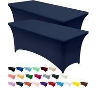 Utopia Kitchen Lot de 2 nappes en élasthanne, serrées, ajustées, lavables et infroissables, Extensibles, rectangulaires pour Table de Patio, Mariages, banquets et fêtes - Bleu Marine - 183 x 76 x 76