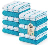 Utopia Towels - 12 Torchons de Cuisine - Serviettes de Cuisine 100% Coton - Lavable en Machine (38 x 64 cm) (Aqua et Blanc)