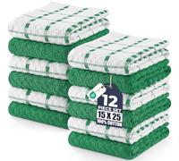 Utopia Towels - 12 Torchons de Cuisine - Serviettes de Cuisine 100% Coton - Lavable en Machine (38 x 64 cm) (Vert et Blanc)