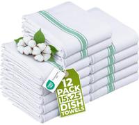 Utopia Towels - 200 GSM Torchons de Cuisine 38 x 64 cm 100% Coton, Super Absorbant, Ensemble de torchons Doux et réutilisables (Lot de 12, Vert et Blanc)