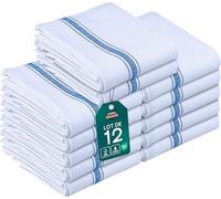 Utopia Towels - 200 GSM Torchons de Cuisine 38 x 64 cm 100% Coton, Super Absorbant, Ensemble de torchons Doux et réutilisables (Lot de 12, Bleu et Blanc)