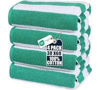 Utopia Towels - Grandes Serviettes de Plage/Piscine Cabana Stripe (76 x 152 cm) - 100% Coton filé, Douces et à séchage Rapide (Lot de 4 - Vert)
