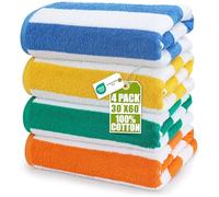 Utopia Towels - Grandes Serviettes de Plage/Piscine Cabana Stripe (76 x 152 cm) - 100% Coton filé, Douces et à séchage Rapide (Lot de 4 - Bleu, Jaune, Vert et Orange)